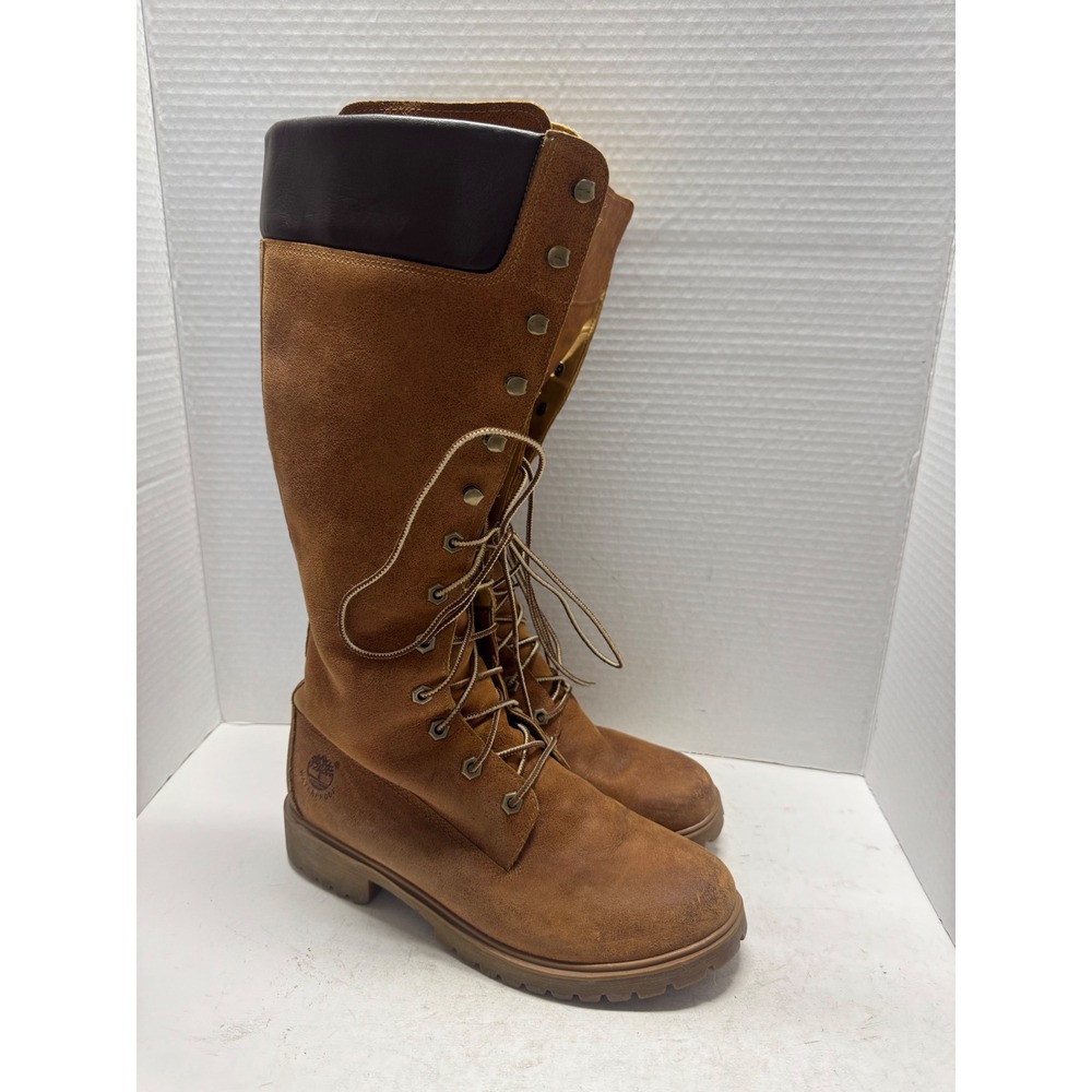Timberland Womens 3756R Waterproof Tall Lace Up Leather Boots Tan Size 8.5